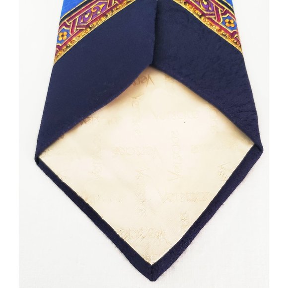 Gianni Versace Mens Vintage 1990's Red/Blue Silk Scarf Print Necktie Tie - Picture 7 of 8